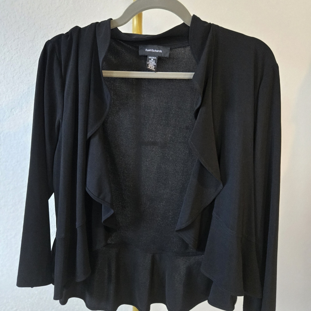 R&M Richards Women's Elegant Black Ruffle Cardigan